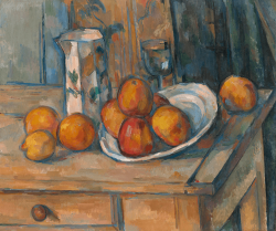 Stilleven met melkkan en fruit