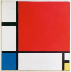 compositie met rood blauw en geel
