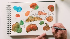 Stap 2: Met stift verander je de vlekken in pompoenen